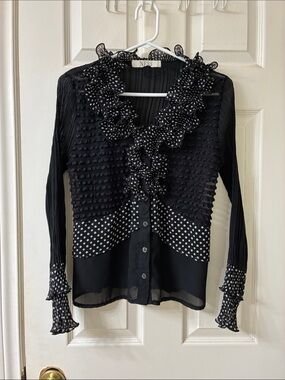 Ness Black Polka Dot Ruffle-Trim Blouse